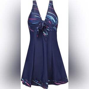 NWT One Piece High Waist Printing Swim Dress Padded
